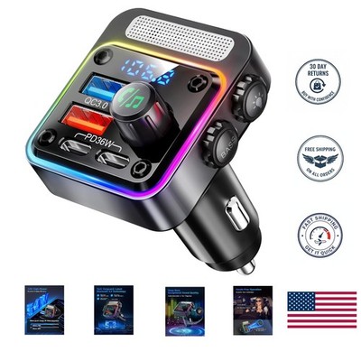 54W Bluetooth Car Adapter with Colorful LED, Bass Enhancement & Safety Features