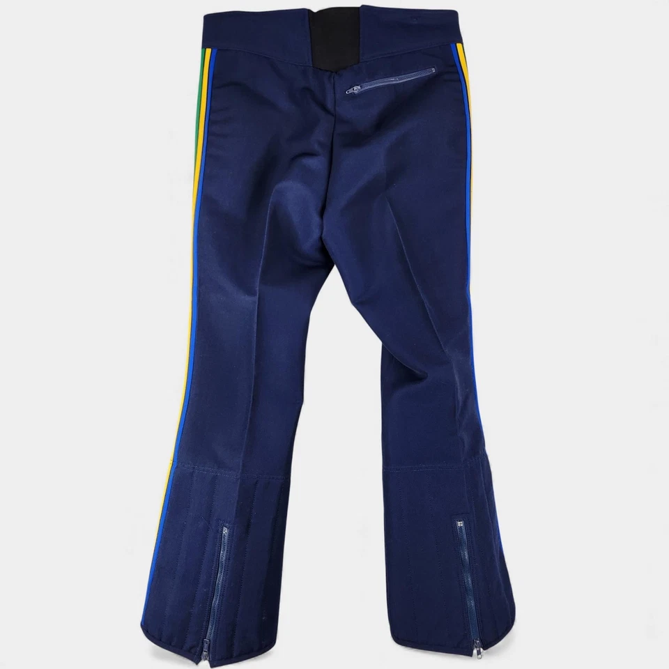 Pantalones de esquí Obermeyer vintage adulto 32SR mezcla de lana azul marino arco iris rayas Japón Foto 3 de 4