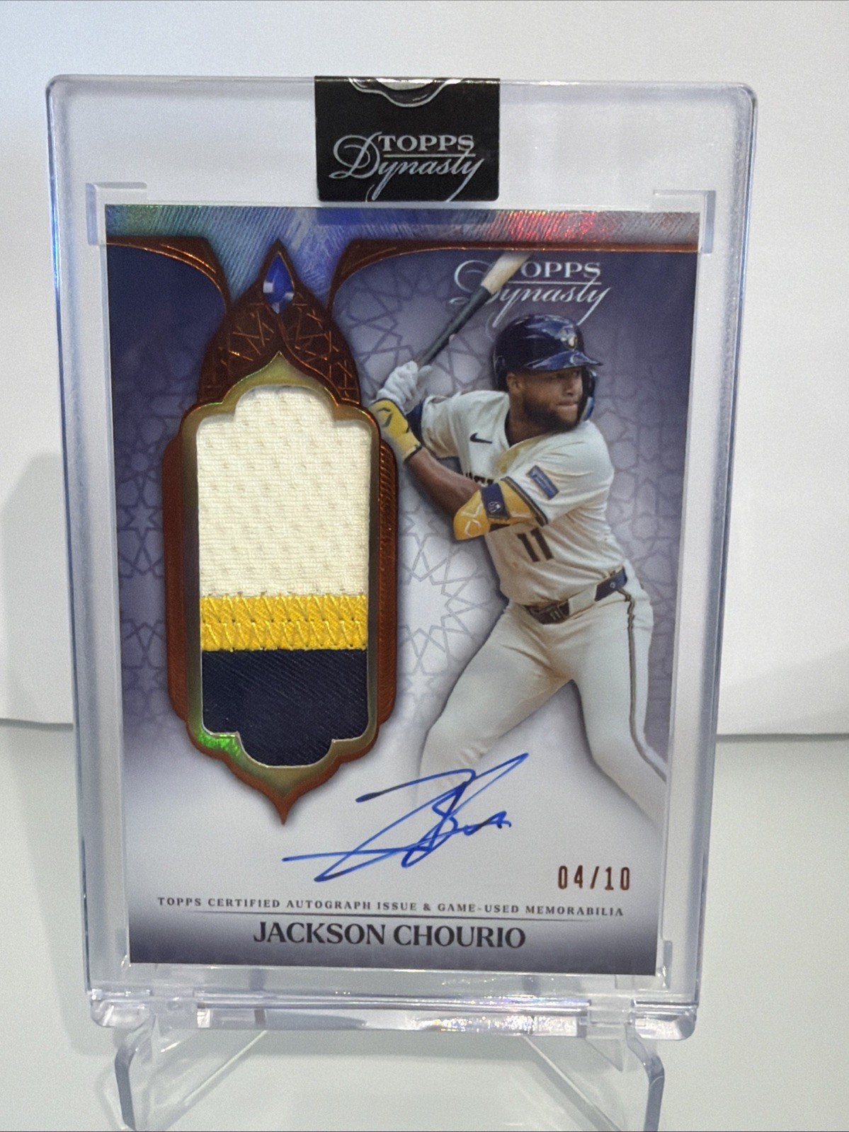 JACKSON CHOURIO 2025 TOPPS DYNASTY AUTO PATCH /10 #DAPB-JC6 BREWERS view 1