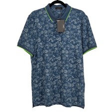 G/FORE NEW Men's Large Peony Sketch Banded Sleeve Tech Polo Jersey Golf Blue
