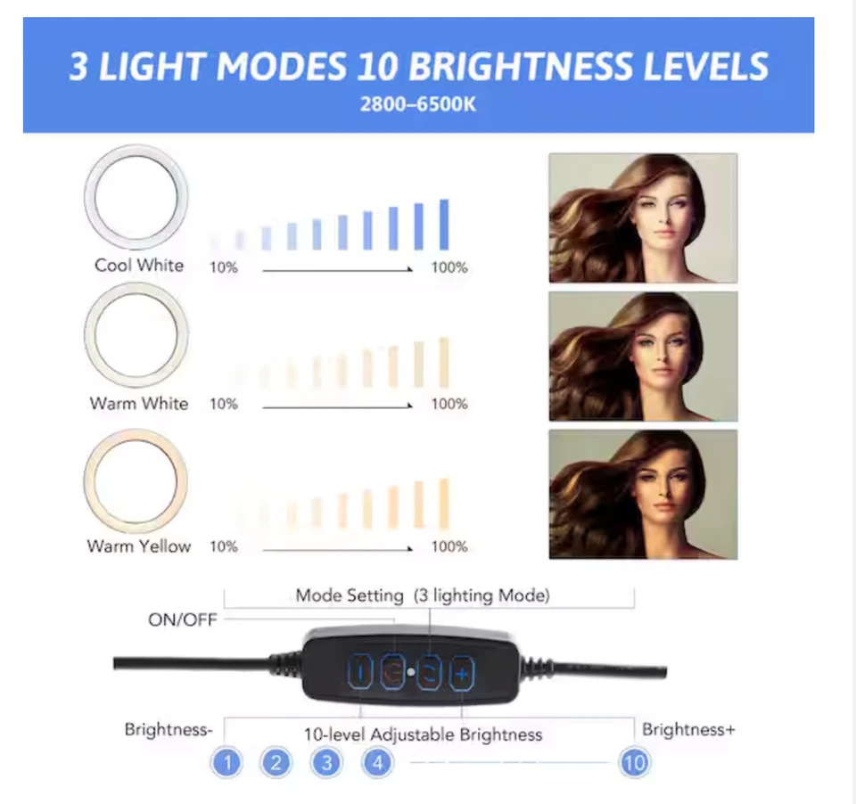 63 in. Black LED Ring Lighting Kit Lamp with Tripod for Live Stream Photo Video - Image 4 of 4