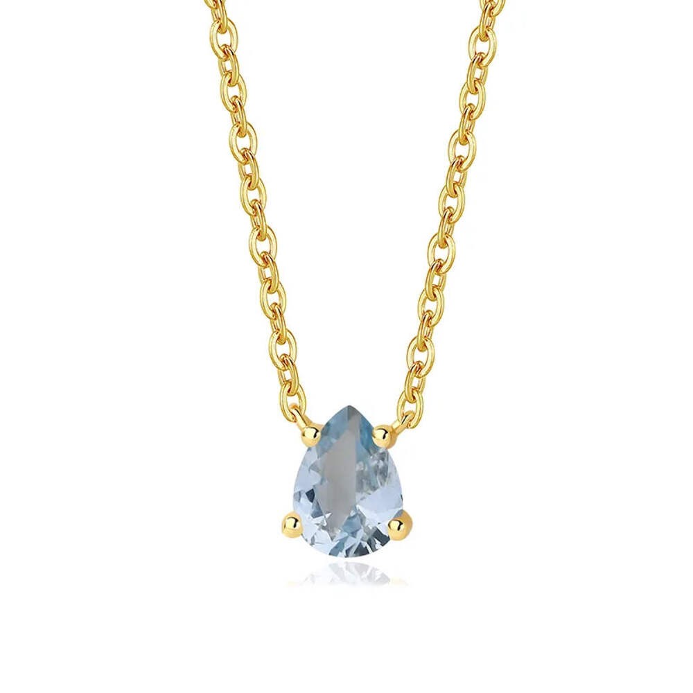 Sterling silver necklace with a teardrop aquamarine pendant