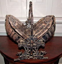 Antique 19th Century Silver Plate Folding Shell Biscuit Bun Warmer Dish Dragon M