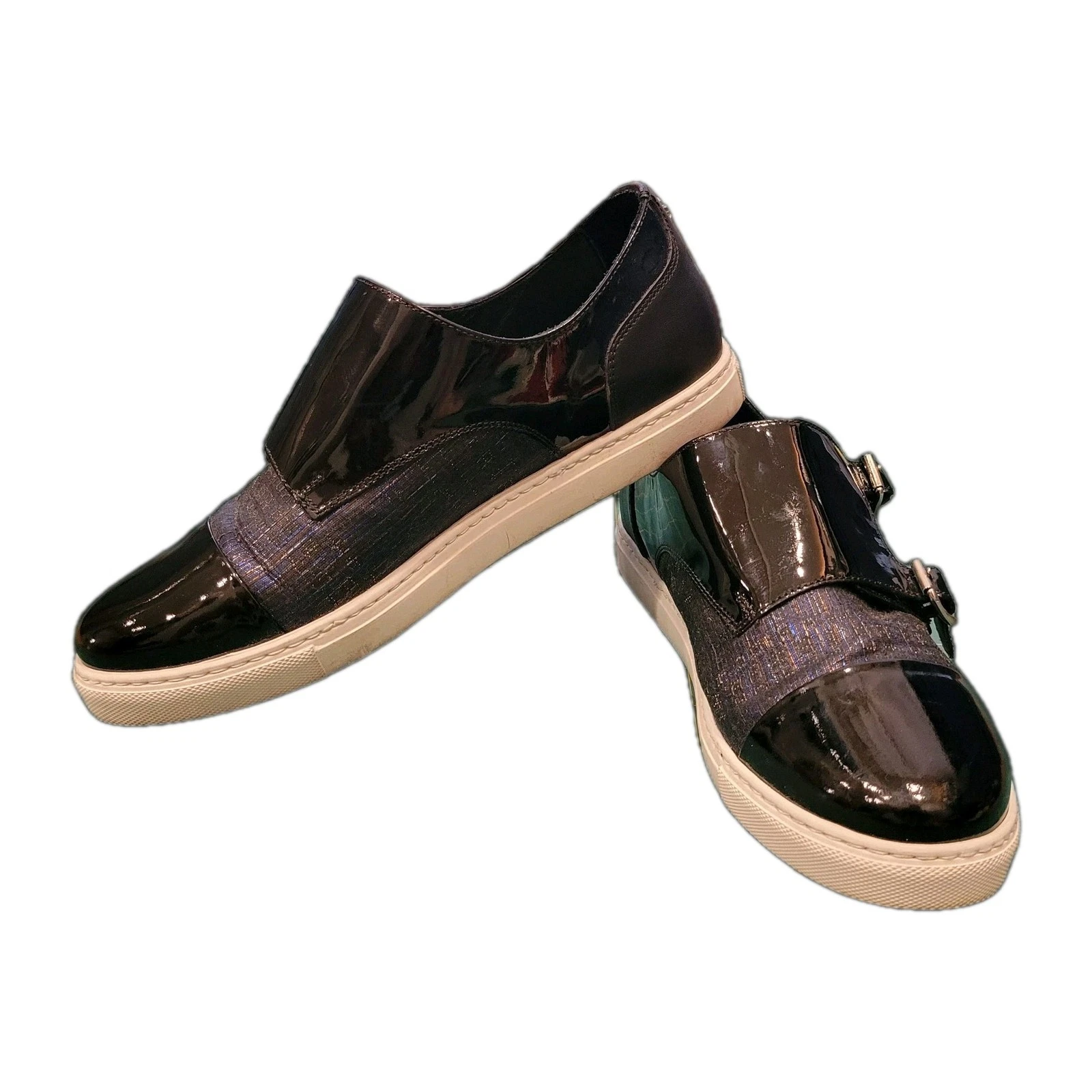 Dsquared2 Uomo Nero Patent Doppio Cinturino Monk Blu Scintillante Tg 8