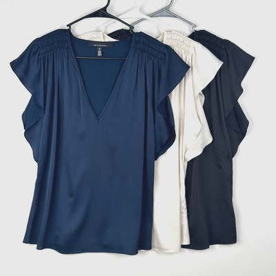 WHBM Flutter Sleeve Blouses Bundle Size M Navy Black Cream Excellent Condition
