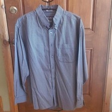 Eddie Bauer Mens Navy Blue Micro Check Wrinkle Resistant Button Down Shirt M