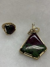Custom Wire Wrapped Large Pendant  Ring W/Purple  Green Stone Sz 7