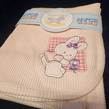 Nyce Kids Receiving Blanket 100 Cotton Thermal Knit Pink Bunny Rabbit 30x36