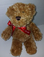 FAO Schwarz Toys "R" Us Tan with Red Ribbon Bow Tie Teddy Bear Plush Toy 8”