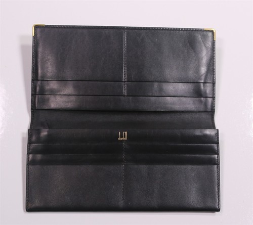 Cartera Dunhill Negra con Borde Dorado Larga Doble Plegable Para Hombre Hecha en Italia - Imagen 7 de 8