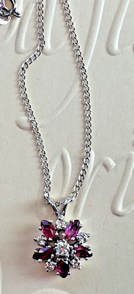 14K White Gold Ruby Diamond Cluster Pendant Necklace - Image 4 of 4