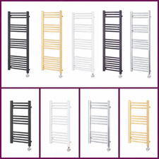 Electric Heated Towel Rail Radiator Bathroom Wall Mounted 4 Sizes 5 Colours