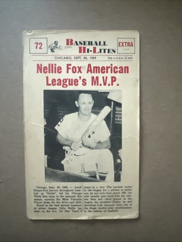 Nellie Fox #72 1960 NU Card Baseball Hi Lites card