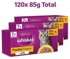 120x 85g Whiskas 7+ Poultry Feasts in Jelly Senior Wet Cat Food Pouches 4.18 per kilo