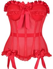 Daisy Corset Top Drawer Steel Boned Red Mesh Underwire Bustier Boudoir Pinup NWT