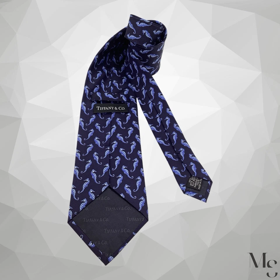 Corbata de seda Tiffany & Co. azul caballito de mar Prin hecha en Italia 57’’- 3,75" EX ESTADO Foto 2 de 4