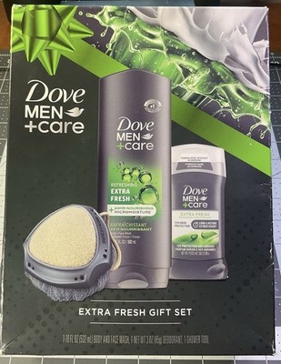 DOVE Men +Care Extra Fresh GIFT SET Body Wash, Deodorant, Shower Tool Face Wash