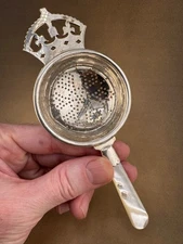 Crown Tea Strainer Silver Plated  with mother of pearl handle - very pretty!