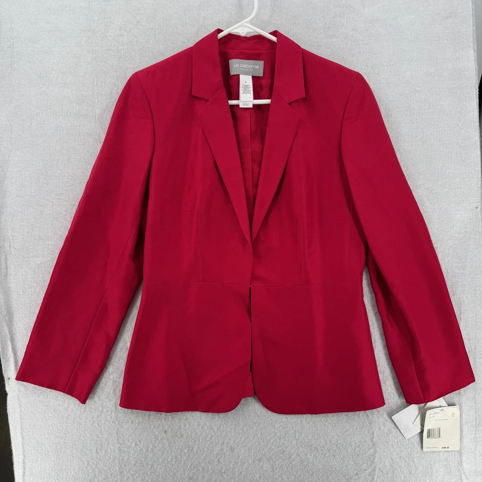 Liz Claiborne Blazer Falda Traje Mujer 8 Rojo Seda Colección LCMU4032 Oficina Nuevo con Etiquetas Foto 2 de 4