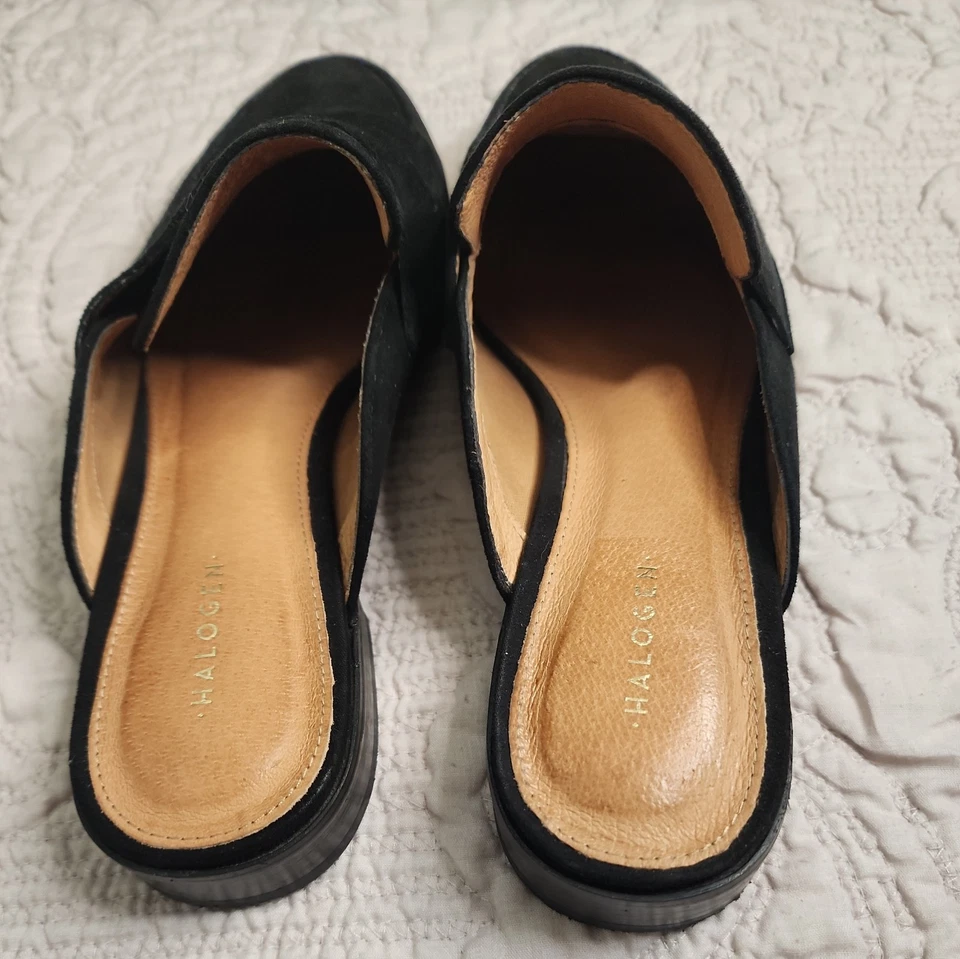 Mujer Negro Gamuza Cuero Mula Slides Talla 7.5 Punta Punta Elegante Foto 4 de 4