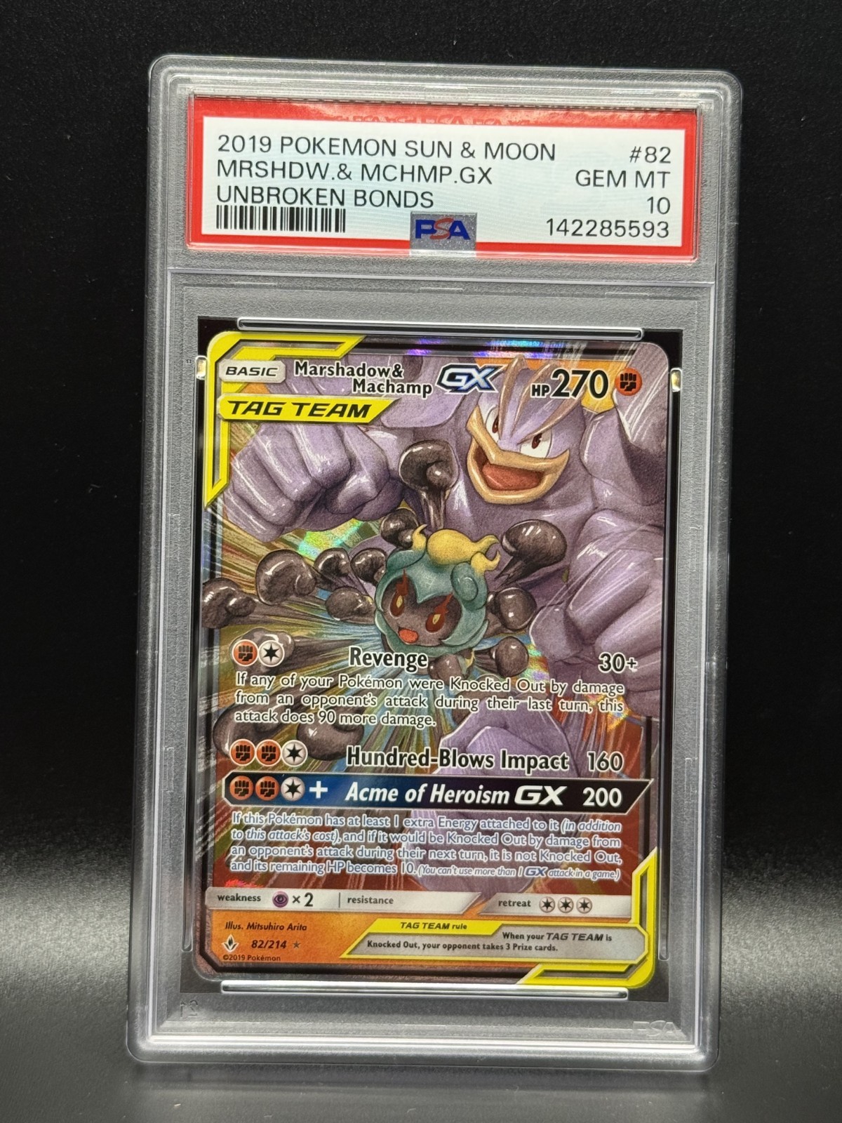 PSA 10 GEM MINT Marshadow & Machamp GX 82 Unbroken Bonds Pokemon Card