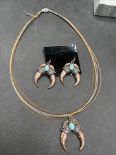 Duel Tone Earrings Necklace Southwest Western Imitation Turquoise 18 Necklace