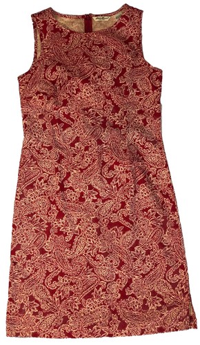 Eddie Bauer Red White Paisley Floral Sheath Midi Dress Women's Size Small