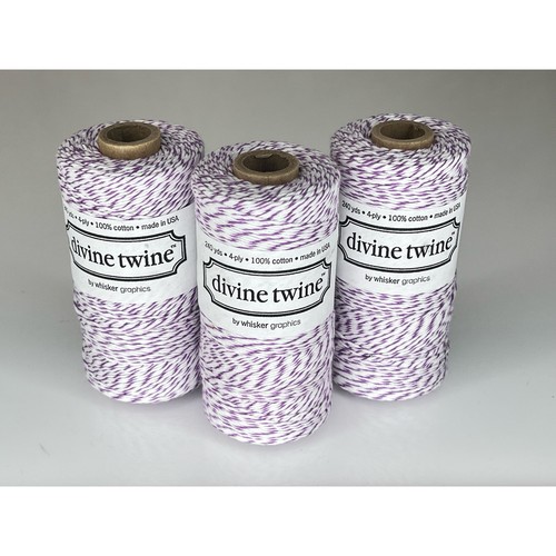 Bakers Devine Twine Set 3 100% Cotton 240 Yards, 4 PLY Purple White Stripe - Picture 4 of 5