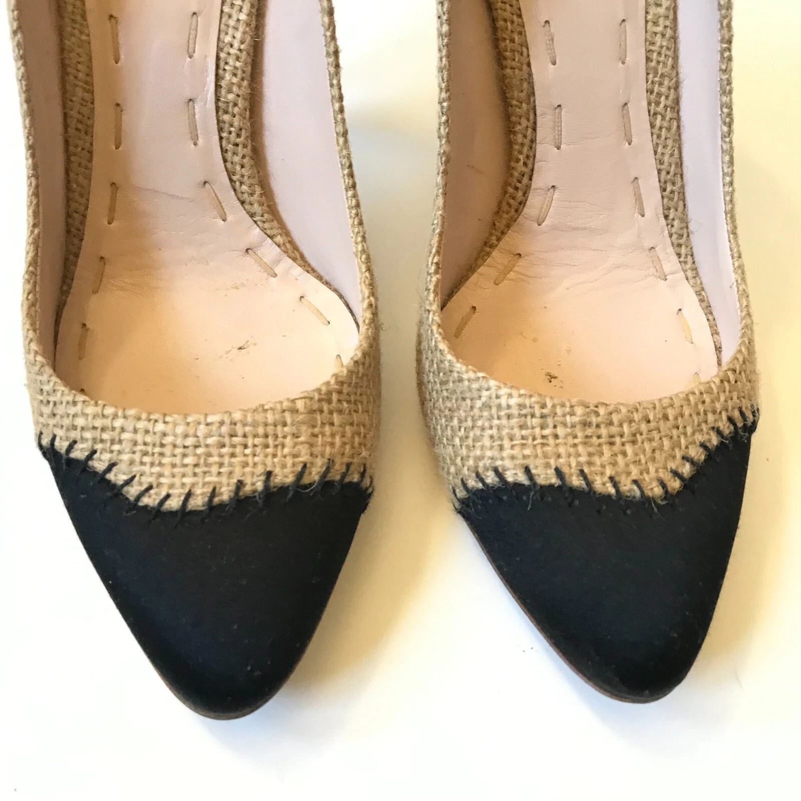 Décolleté Miu Miu Tela Chic Donna 36 6 Beige Naturale Nero Punta Punta Iuta