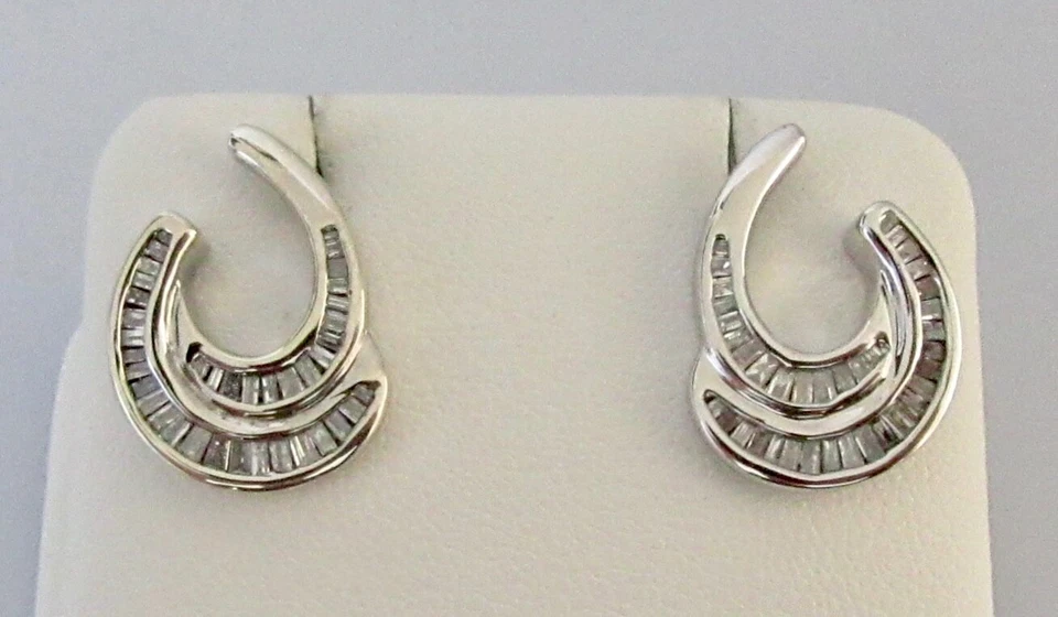 Silver Diamond Earrings - 925 Silver Multi Baguette Diamond Stud Earrings - Image 3 of 4