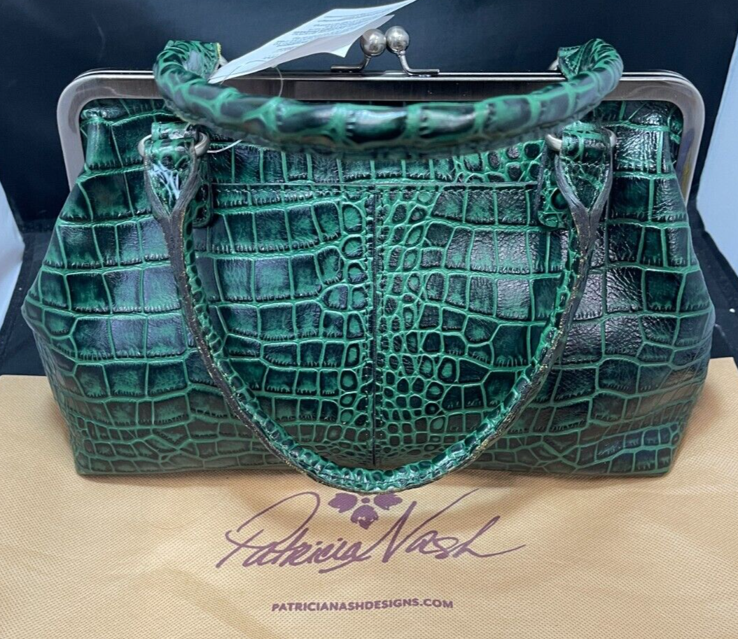 Patricia Nash Rora Frame Green Croc Print Satchel