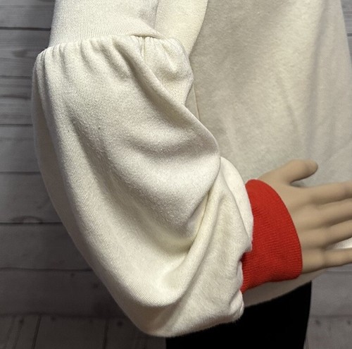 Sudadera Popsugar Mediana Marfil Crema Roja Timbre Manga Globo Lindo Top Único - Imagen 6 de 15