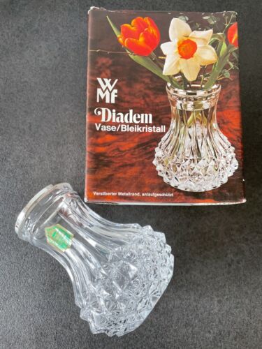 WMF Diadem Vase Bleikristall versilberter Metallrand 16cm Blumenvase - Afbeelding 1 van 11