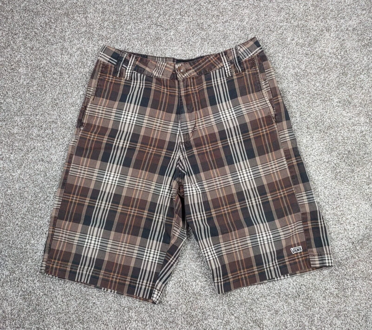 VANS Off the Wall Shorts Men 28 Brown Plaid Skate Shorts Cotton