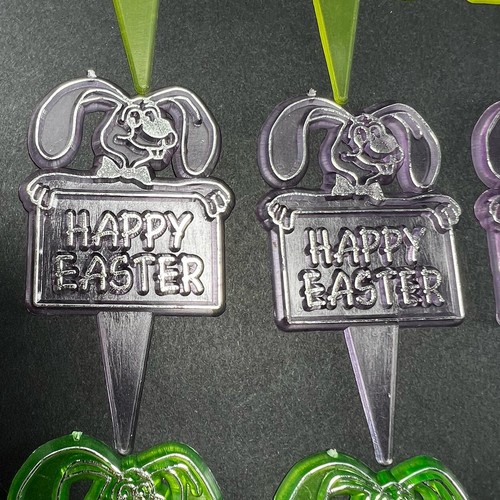 12 + Vintage Happy Easter Sign W/ Bunny Rabbit Cake Topper Cupcake Picks Decor - Picture 3 of 7