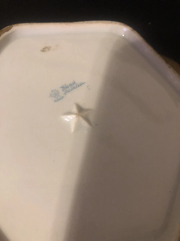 Antiguo cuenco para servir Nippon pintado a mano tamaño 10x3 porcelana con oro Foto 4 de 4