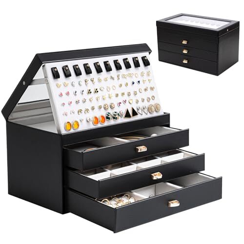 Jewelry Box for Women Girls, 4-Layer Large Jewelry Organizer Box with Black-image