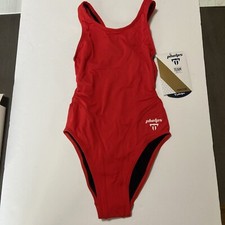 PHELPS WOMEN  S MID BACK SOLID ONE PIECE SWIMSUIT Size 26 Red Lifeguard