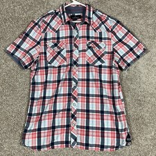Buffalo David Bitton Shirt Mens Large Red Plaid Pearl Snap Button Up Flap Pocket