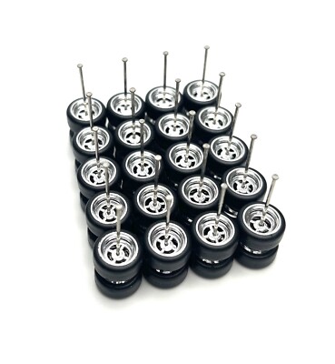 Hot Wheels 10x CHROME 4 Spoke Real Riders Wheels w/ Rubber Tires Sets for 1/64