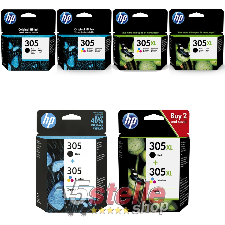 CARTUCCE ORIGINALI NERO/COLORE HP 305/305XL A SCELTA