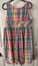 Ralph Lauren Girl  s Size 6 Multicolored Plaid Sleeveless Cotton Ruffled Dress