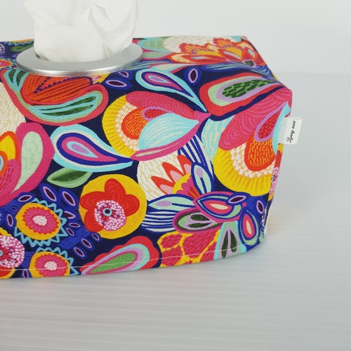 Tissue Box Cover Handmade Bright Multi-Coloured Floral Silver Circle Opening - Picture 9 of 13