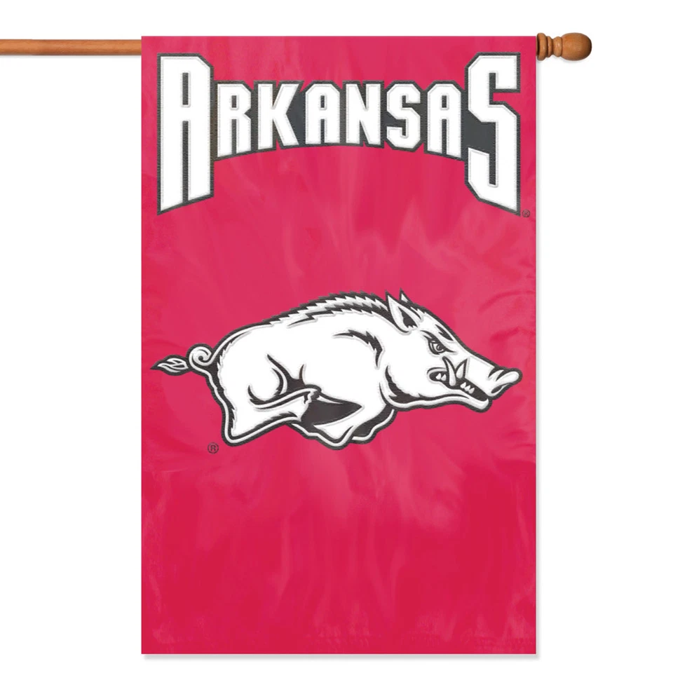 ARKANSAS RAZORBACKS APPLIQUE BANNER HOUSE FLAG OUTDOOR 44"X28" OVERSIZED SIGN M - Image 2 of 2