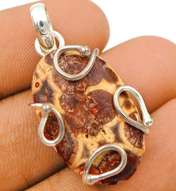 Natural Bird Eye Jasper Silver Pendant 1.5 Inch 925 Sterling