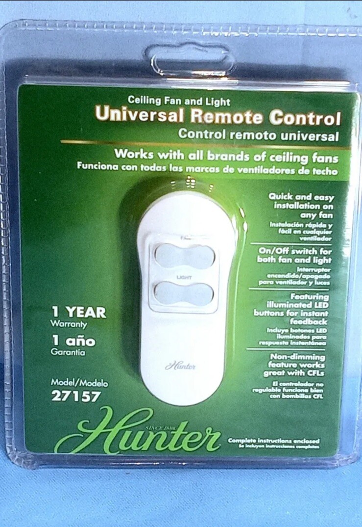 Hunter Wireless Universal Ceiling Fan Light Switch Remote Control 27157