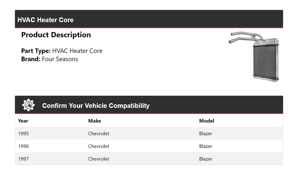 Para 1995-1997 Chevrolet Blazer HVAC Heater Core 4 Seasons 1996 - Imagem 2 de 3