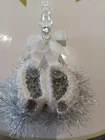 Pram charms**new** silver n white booties Baby charms hand knitted  diamonti bow