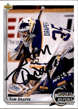 Tom Draper Signed Auto 1992-93 Upper Deck Rookie Report card Buffalo Sabres. rookie card picture