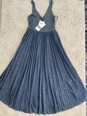 ZARA【NEW】PLEATED KNIT DRESS ZARA NEW WOMAN MIDI LIMITED EDITION KNIT METALLIC DRESS